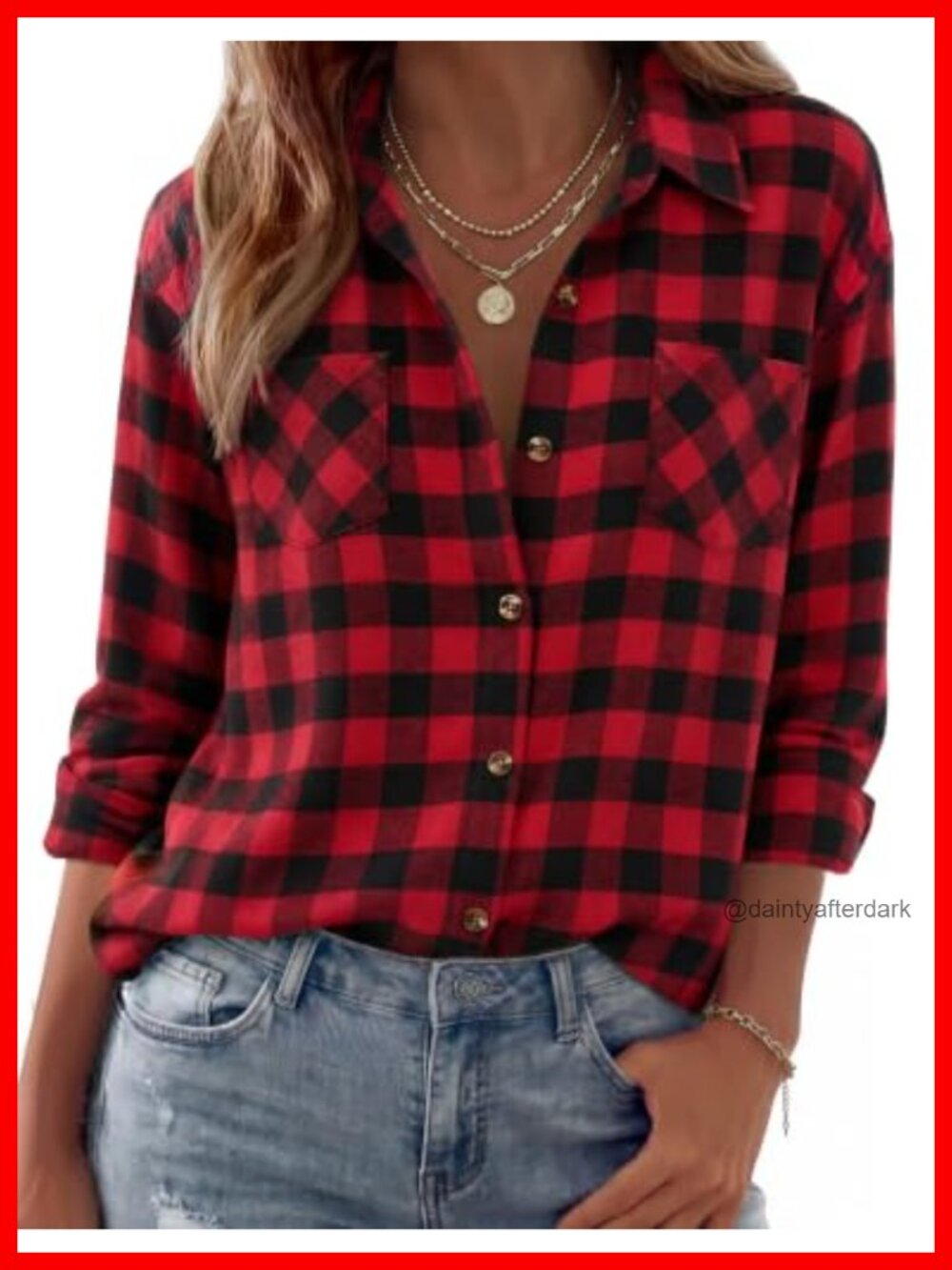 Women's Plaid Flannel Button Down Shirt Long Sleeve Casual Top